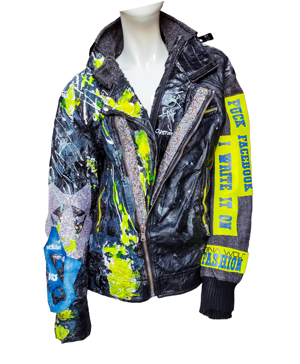Lederjacke 'VIRTUELL' mit abstrakter Kunst