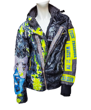 Lederjacke 'VIRTUELL' mit abstrakter Kunst
